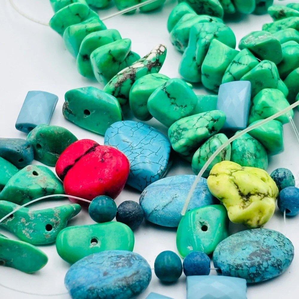 Mixed RAW Turquoise Color Stone Bead Lot 219g Loose Gemstones for Jewelry Making